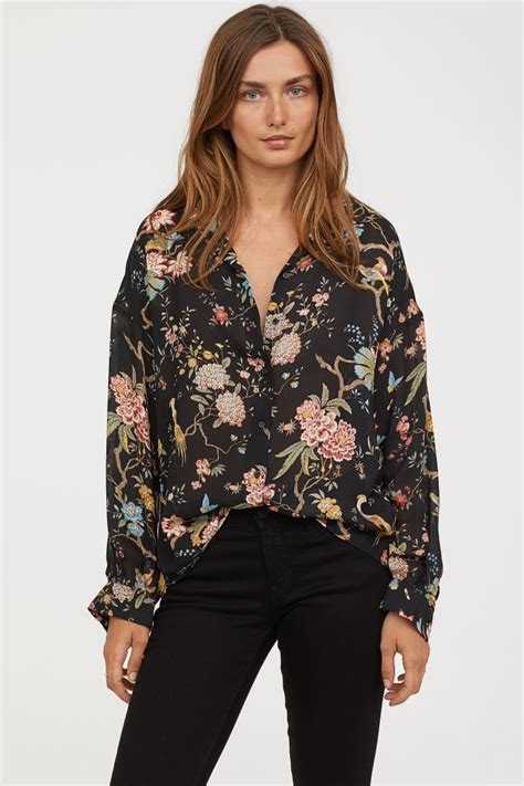 h&m black floral blouse